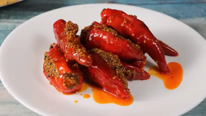 Lal Mirch ka Bharua Achar | Stuffed Red Chilli Pickle